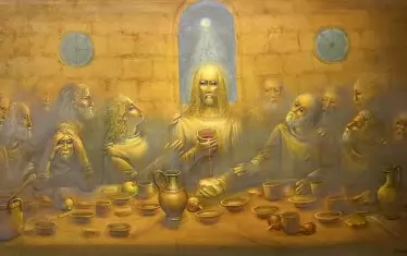  "Тайната вечеря", масло, платно, 2018. В монографията си за него проф.Аксиния Джурова го определя като "възторжен пантеист".