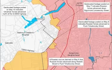  Карта на боевете около Бахмут в последните дни
