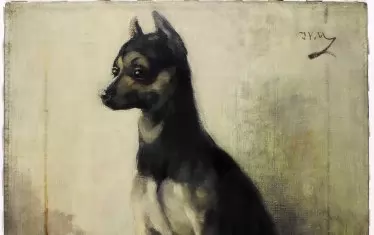 Иван Мърквичка (1856-1938), "Седящо куче" ("Портрет на пинчер"), маслени бои.