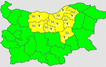 Жълт код е обявен за днес за осем области в Северна България.