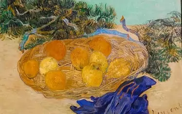 "Натюрморт с портокали и лимони със сини ръкавици", 1889