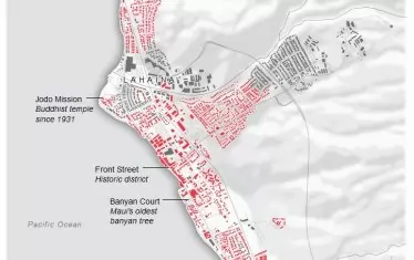 Wall Street Journal пусна графика на разрушенията. Сградите в червено са засегнати от стихията.