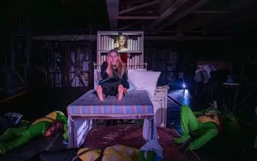  "Петрови в грипа..." е спектакъл, който "обживява" различни простарнства във и около сградата на Народния театър.