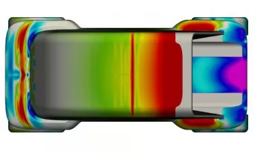 С цифрови аеродинамични симулации е постигнат коефициент на челно въздушно съпротивление (Cx) от около 0,35