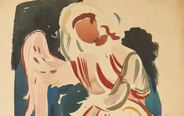  Архангел, ок. 1940, акварел върху хартия, Художествена галерия „Дечко Узунов“.

