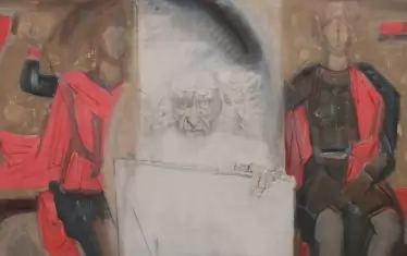  Автопортрет със светци, 1981, маслени бои върху платно, 89 х 130 см, Художествена галерия „Дечко Узунов".
