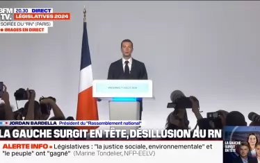  Любимецът на Марина Льо Пен Жордан Бардела, който възнамеряваше да стане премиер, призна, че победата му се е изплъзнала. Въпреки това представи третото място като победа на Националния сбор, защото е постигнал най-високия си резултат досега в парламентарни избори.