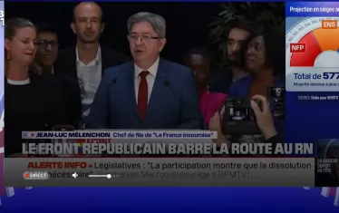  Жан-Люк Меланшон излезе тържествуващ на площад "Сталинград" с претенцията левицата да сформира новото правителство на Франция