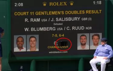 Отворилата се дупка във видео стената на корт №12 след сервис на българина.