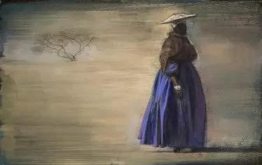  Намибийска жена сред местния пейзаж.