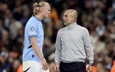 Мениджърът на "Манчестър Сити" Хосеп Гуардиола казва похвални думи към Ерлин Холанд за двата му гола срещу "Спарта" (Прага), след като е сменил норвежкия нападател в 81-ата минута.