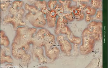 С помощта на лазерната локация бяха идентифицирани множество жилищни пострйки и други съоръжения