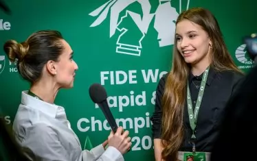 Гергана Пейчева дава интервю по време на заключителния трети ден от първенството с 15 мин. за мислене.