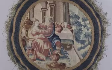  Декоративна възглавница с гоблен, XVIII в., Старозаветна сцена, фламандско ателие.