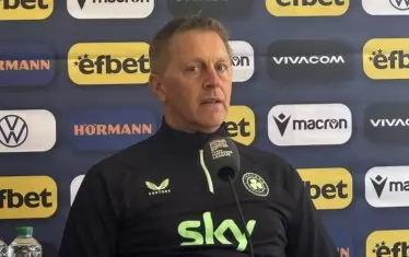 Селекционерът на ирландския национален отбор Хеймир Халгримсон говори на пресконференция в Пловдив преди утрешния първи плейоф срещу България.