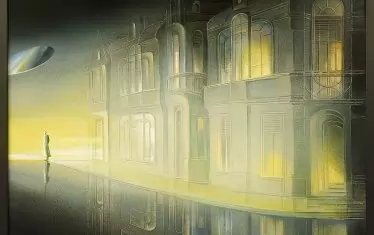 В живописта на художничката се отразява избраният от нея главен професионален път - сценографията.