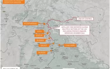  Зоната на ударите на индийската армия