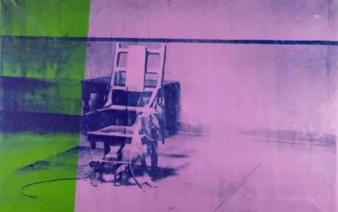 Голям електрически стол (1967-68), изработен върху трицветна синя, зелена и розова основа