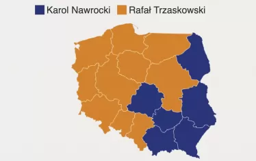  Регионалните предпочитания към двамата кандидати.