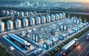 Мобилен LNG терминал в индустриален пейзаж.