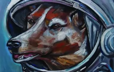  "Астронавт" - кучето съсс скафандър е сред типичните образи на художника.