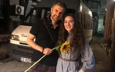  С Пенко Господинов след представление на "Пухеният" в Театър 199.