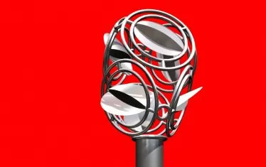 "Вятърно дърво – пашкул", 2020-2025, кинетичен модел, месинг и алуминий.