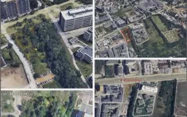 Теренът е ограден на картите с червено.