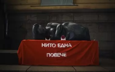  Десетки статуи в София днес са с протестни червени ленти или кърпи.
