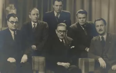 Васил Павурджиев, Йордан Мечкаров, Христо Бръзицов, Борис Зографов, Стоян Аршинков и Борис Кр. Киров, 1940 г.