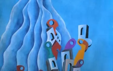  Хенри Унгер, "Под вулкана", темпера върху хартия, 2022.